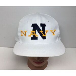 Vintage Nissin Navy Spellout‎ Logo Hat White Snapback Trucker cap